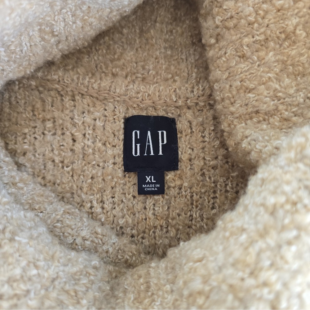 Gap Cozy Boucle Turtleneck Merino Wool Blend Long Sweater Sz XL Wheat Oversized - Picture 14 of 15